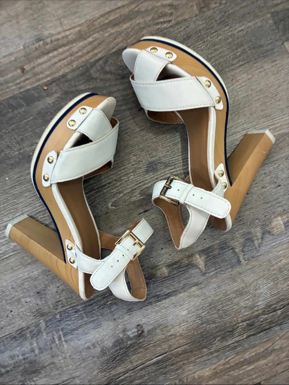 Tommy Retro White Crisscross Ankle-Strap 5” Heels Grommets Size 7 Worn 1X VTG